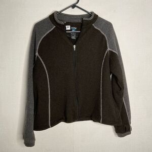 Kuhl Sweater Womens L Alfpaca‎ Fleece Full Zip Outdoors Hiking Gray Green Jacket